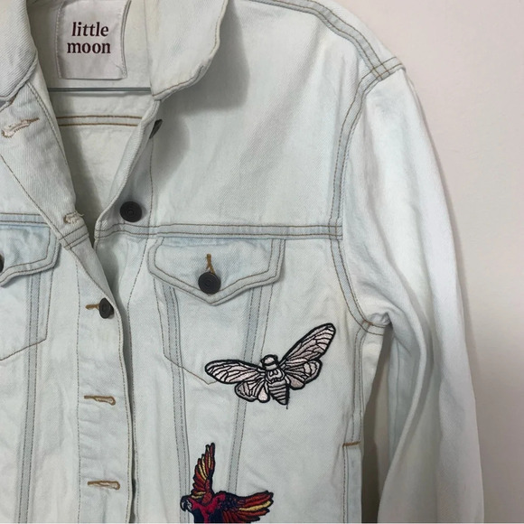 Little Moon Aritzia Dianthus White Denim Patch Decal Jacket L - Picture 13 of 16